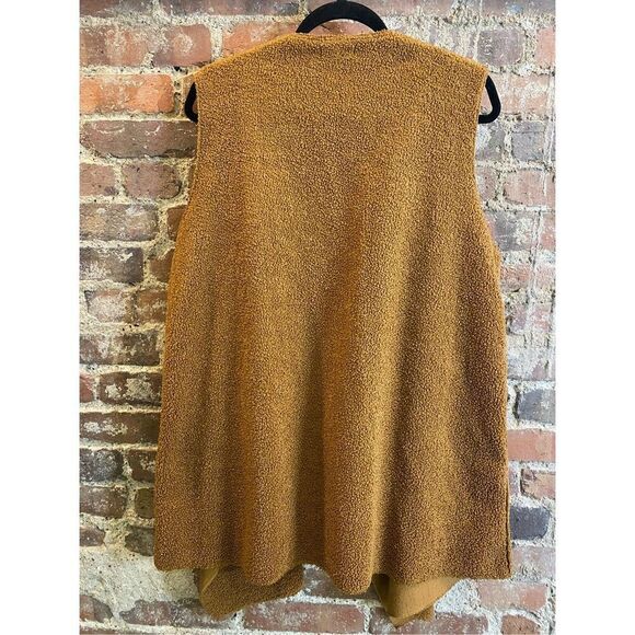 Max Studio Camel Brown Teddy Sherpa Shawl Wrap Vest Women’s SZ L - Picture 6 of 7